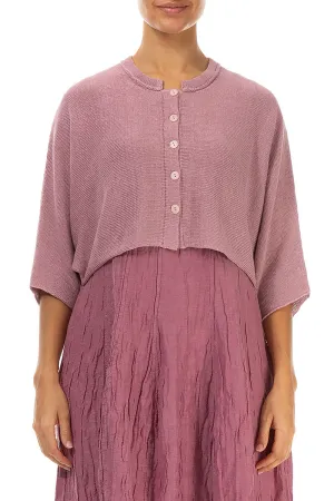 Collar Rounded Mauve Pink Linen Cardigan