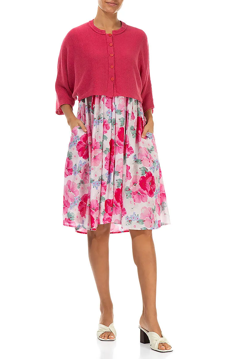 Collar Rounded Raspberry Linen Cardigan