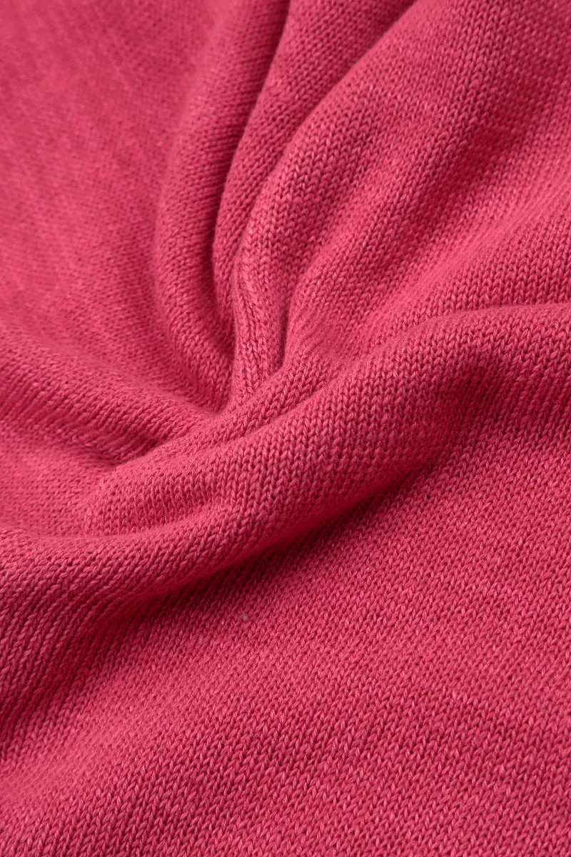 Collar Rounded Raspberry Linen Cardigan