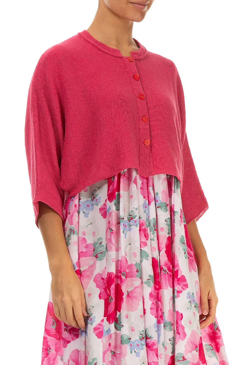 Collar Rounded Raspberry Linen Cardigan