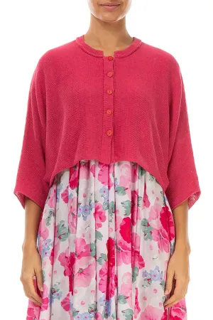 Collar Rounded Raspberry Linen Cardigan