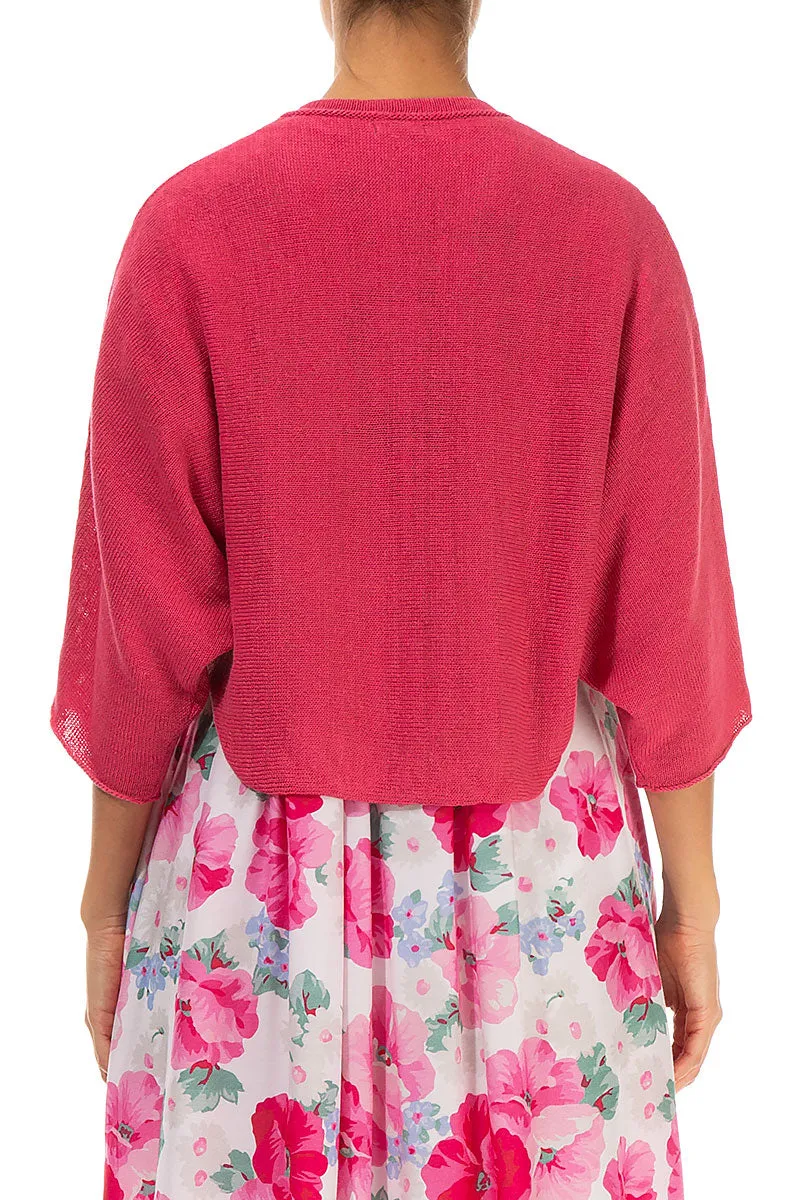 Collar Rounded Raspberry Linen Cardigan