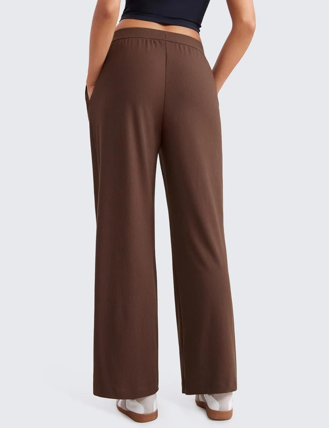 CRZ YOGA Comfy Ribbed Sweatpants Women 30.5'' Wide Leg Casual Lounge Travel Pants with Pockets