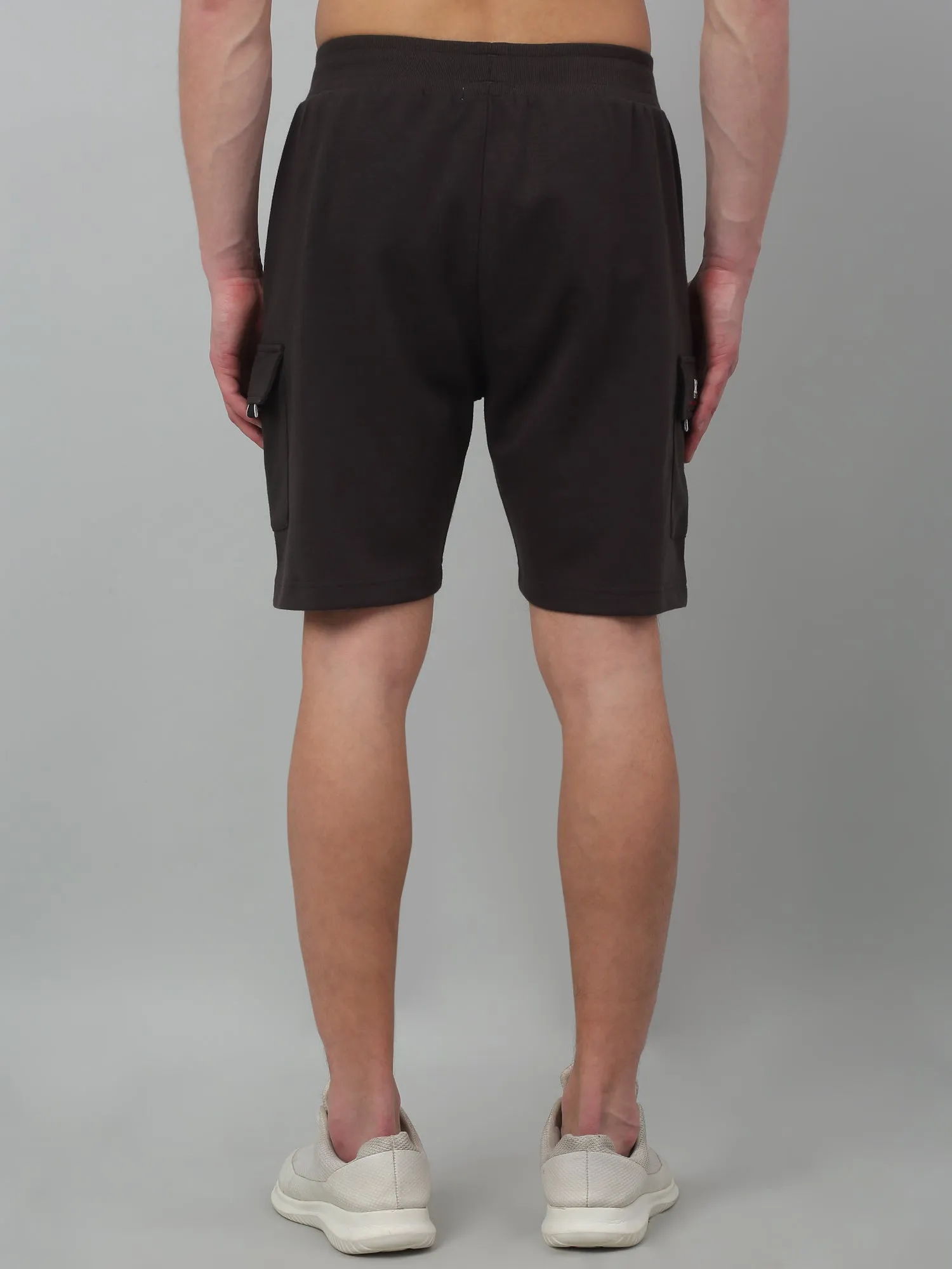 Dark Grey Solid Above Knee Drawstring Bermuda For Men