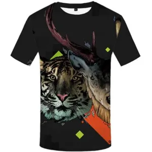 Deer T-shirt Men Tiger Tshirts Cool Animal T-shirts 3d Black Tshirt Anime Geometric T-shirts Graphic Short Sleeve Punk Rock