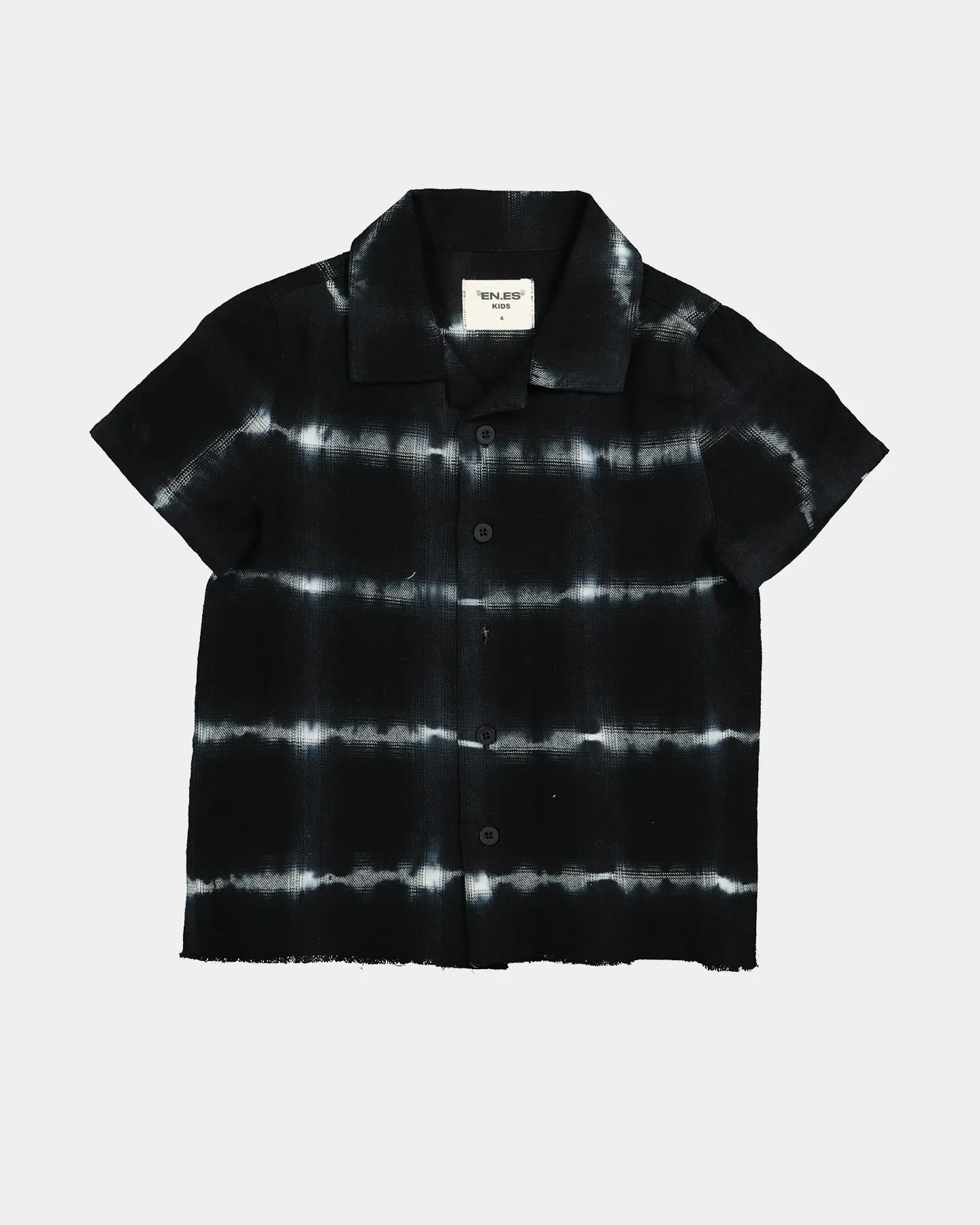 EN ES Kids Kids' Freyed Button Up Short Sleeve Shirt Black/White