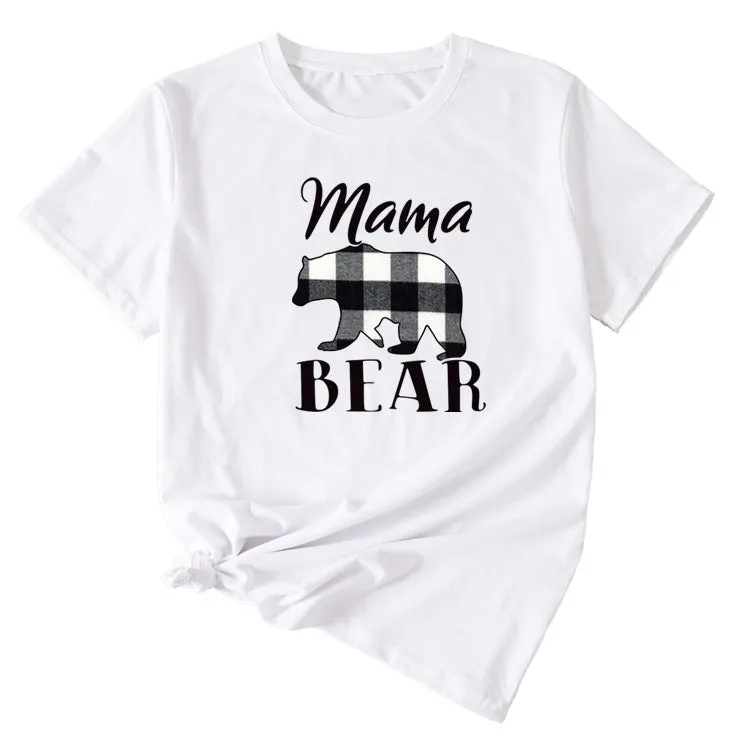 Fashion Jacket Mama Bear Pattern Ladies Round Neck Short Sleeve T-shirt