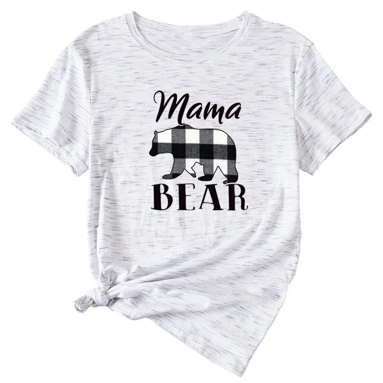 Fashion Jacket Mama Bear Pattern Ladies Round Neck Short Sleeve T-shirt