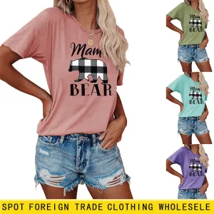 Fashion Jacket Mama Bear Pattern Ladies Round Neck Short Sleeve T-shirt
