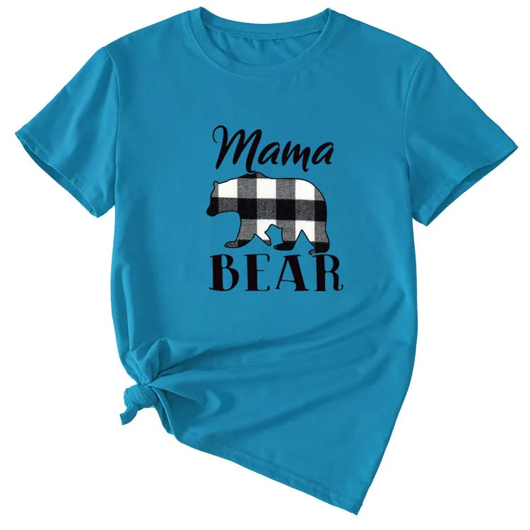 Fashion Jacket Mama Bear Pattern Ladies Round Neck Short Sleeve T-shirt