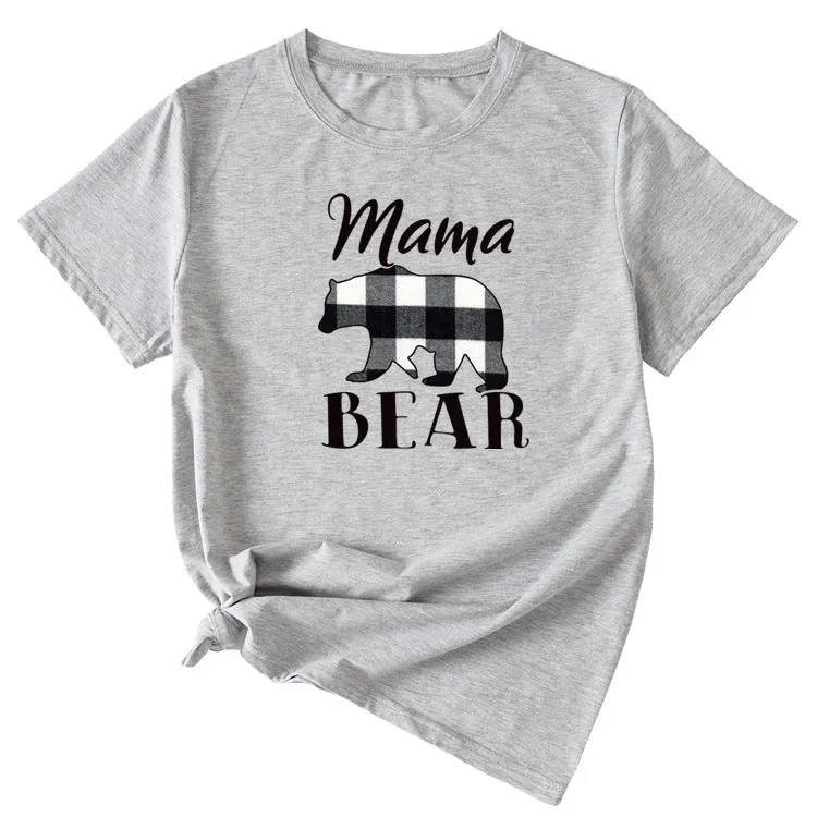 Fashion Jacket Mama Bear Pattern Ladies Round Neck Short Sleeve T-shirt