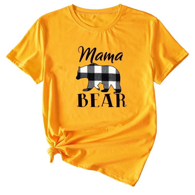 Fashion Jacket Mama Bear Pattern Ladies Round Neck Short Sleeve T-shirt