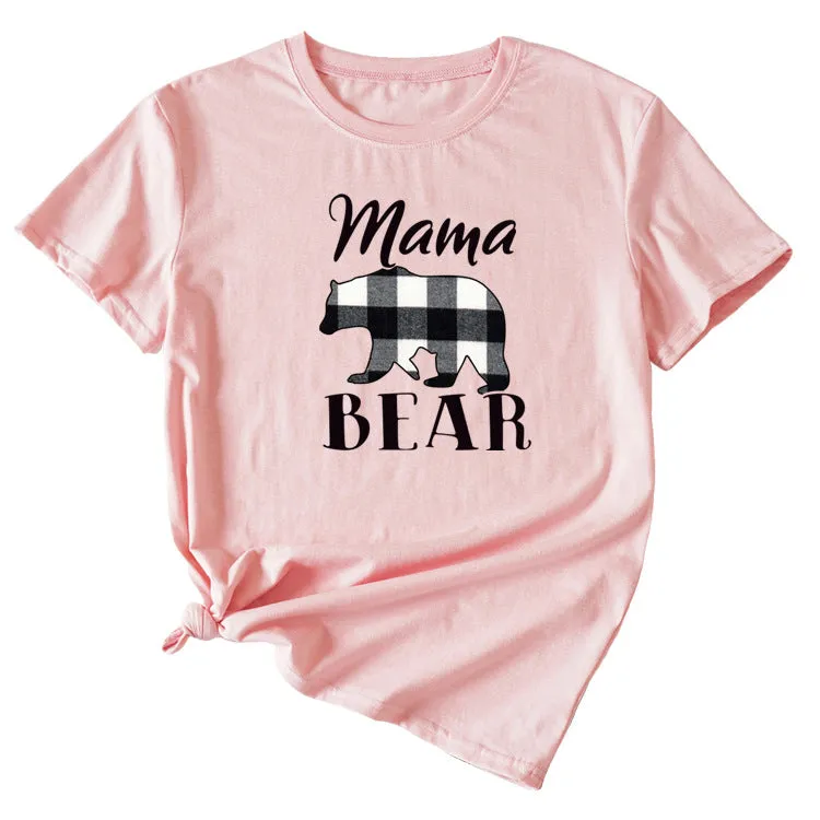 Fashion Jacket Mama Bear Pattern Ladies Round Neck Short Sleeve T-shirt