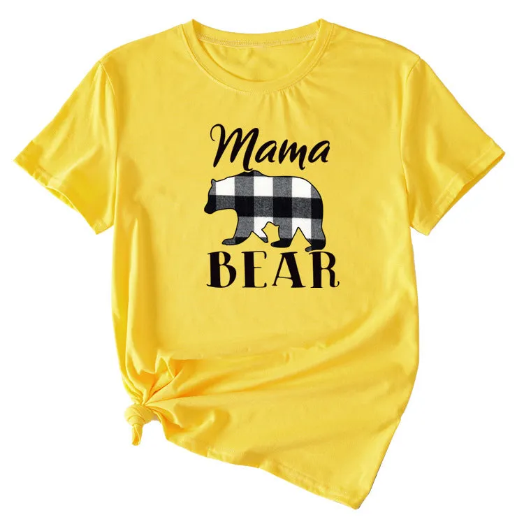 Fashion Jacket Mama Bear Pattern Ladies Round Neck Short Sleeve T-shirt