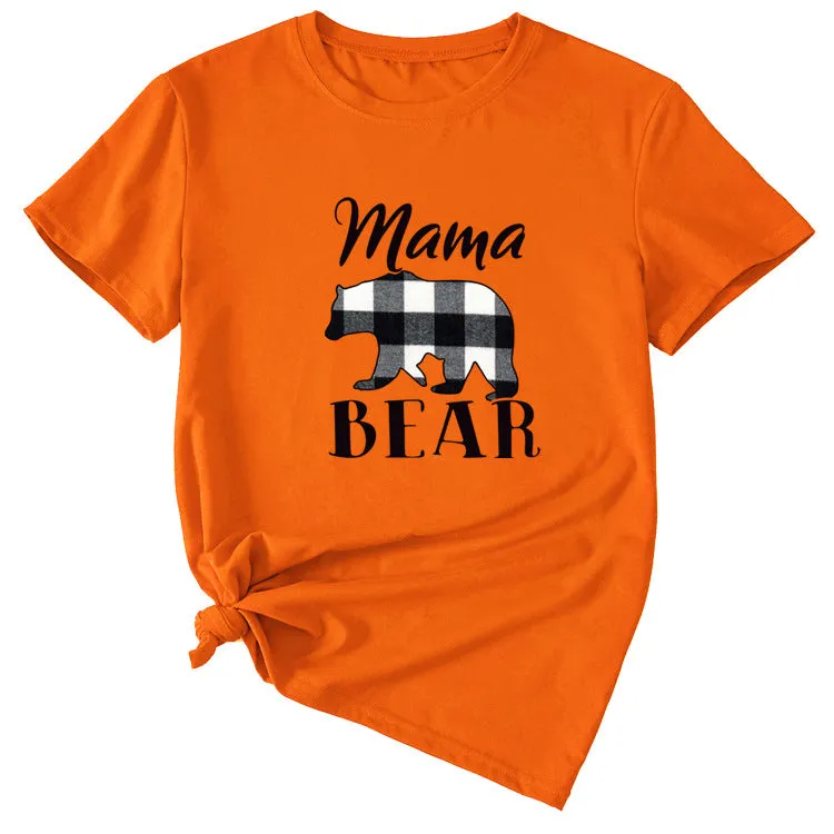 Fashion Jacket Mama Bear Pattern Ladies Round Neck Short Sleeve T-shirt