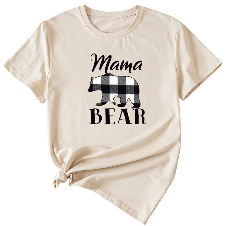 Fashion Jacket Mama Bear Pattern Ladies Round Neck Short Sleeve T-shirt