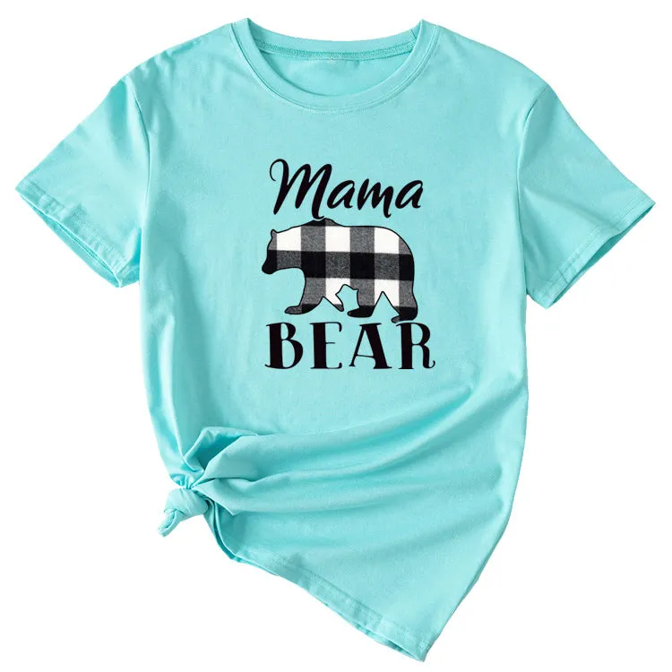 Fashion Jacket Mama Bear Pattern Ladies Round Neck Short Sleeve T-shirt