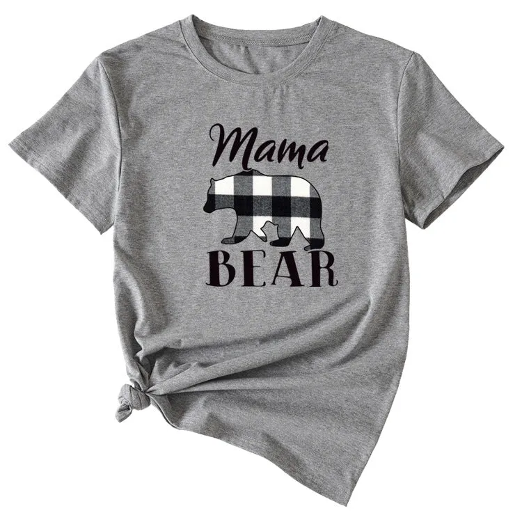 Fashion Jacket Mama Bear Pattern Ladies Round Neck Short Sleeve T-shirt