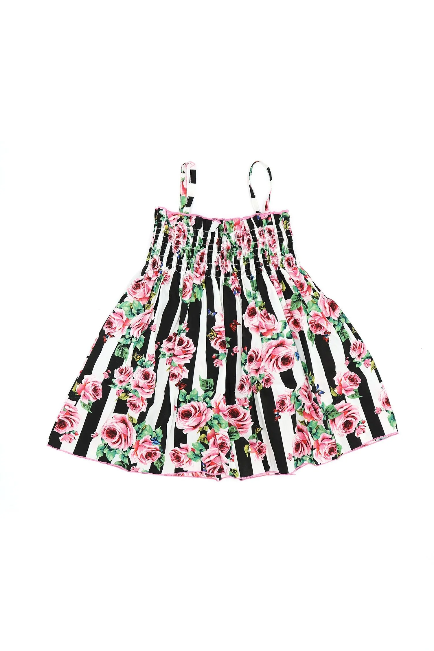 Floral Print Black White Stripes Suspender Dress Baby Toddler Girls Clothes