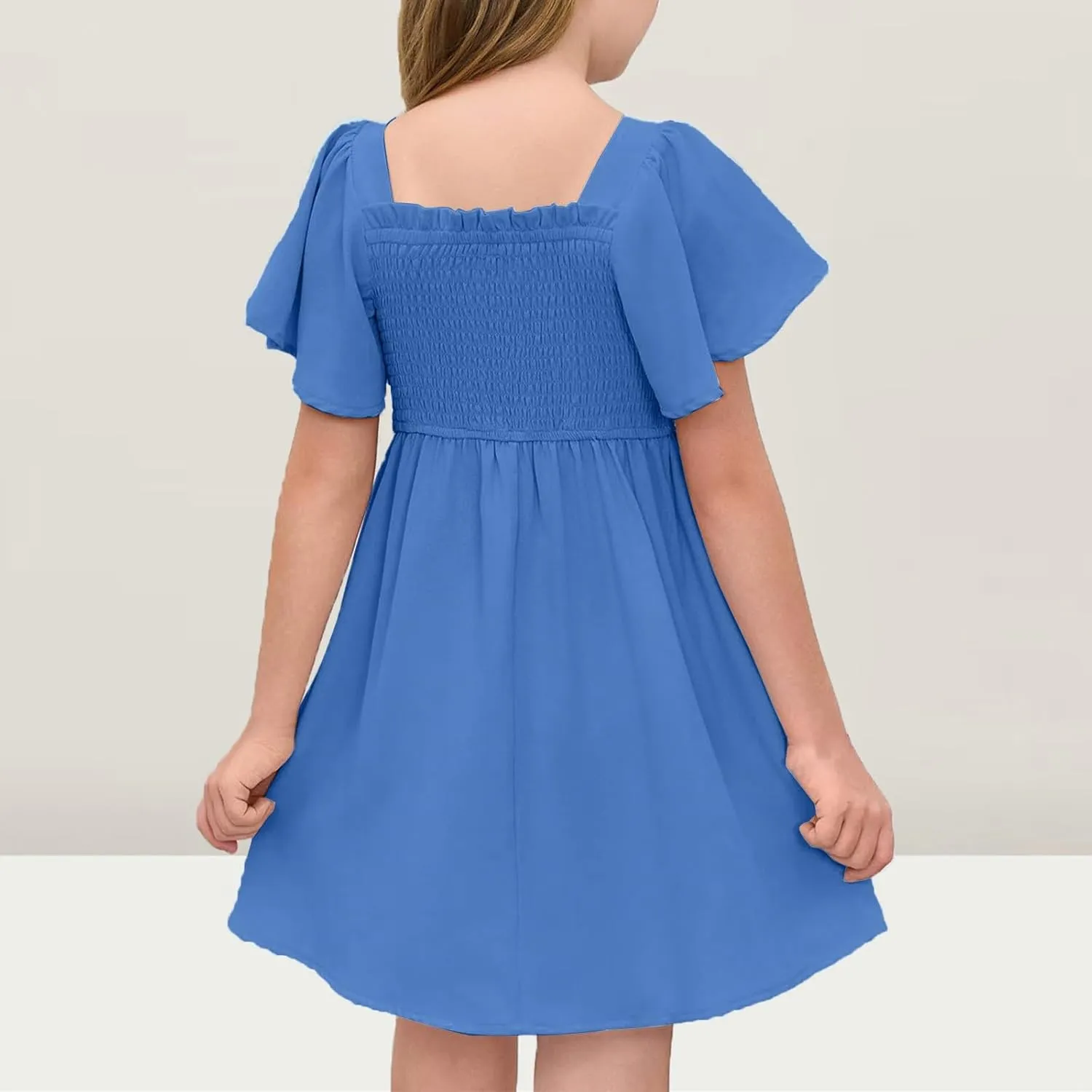 Girl Summer Dress Ruffle Sleeve Dresses Square Neck A Line Dress for Party Cute Dance Wedding Guest Dresses 5-14 Years