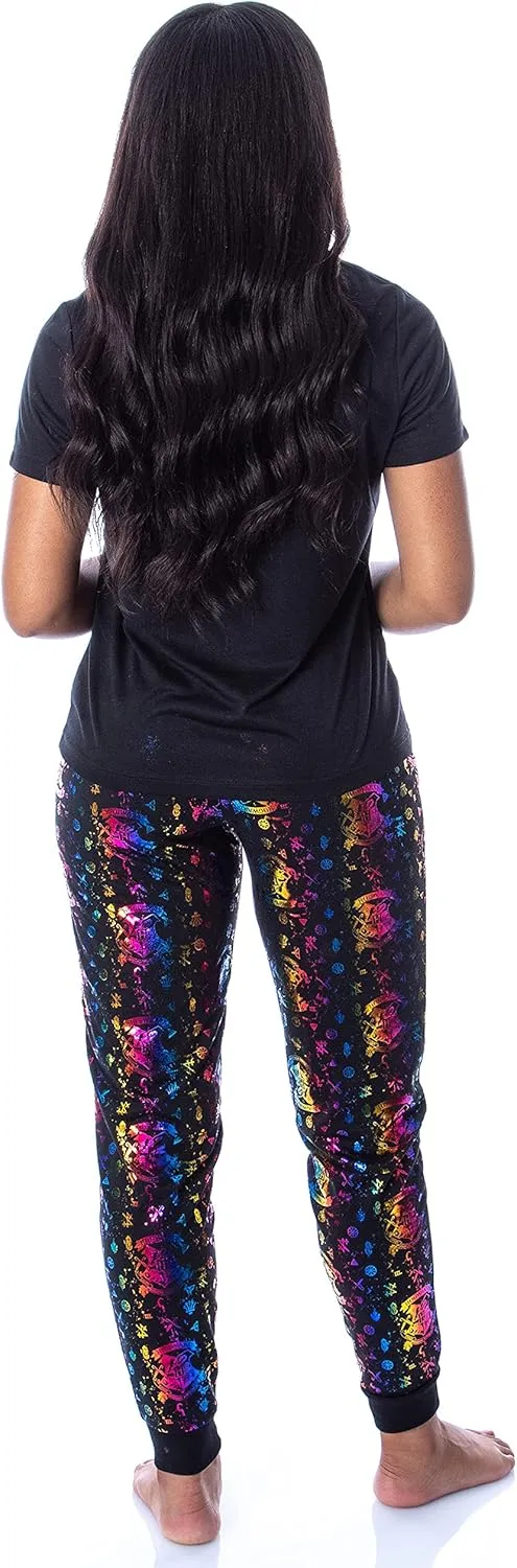 Harry Potter Womens' Rainbow Foil Hogwarts Crest 2 Piece Pajama Jogger Set