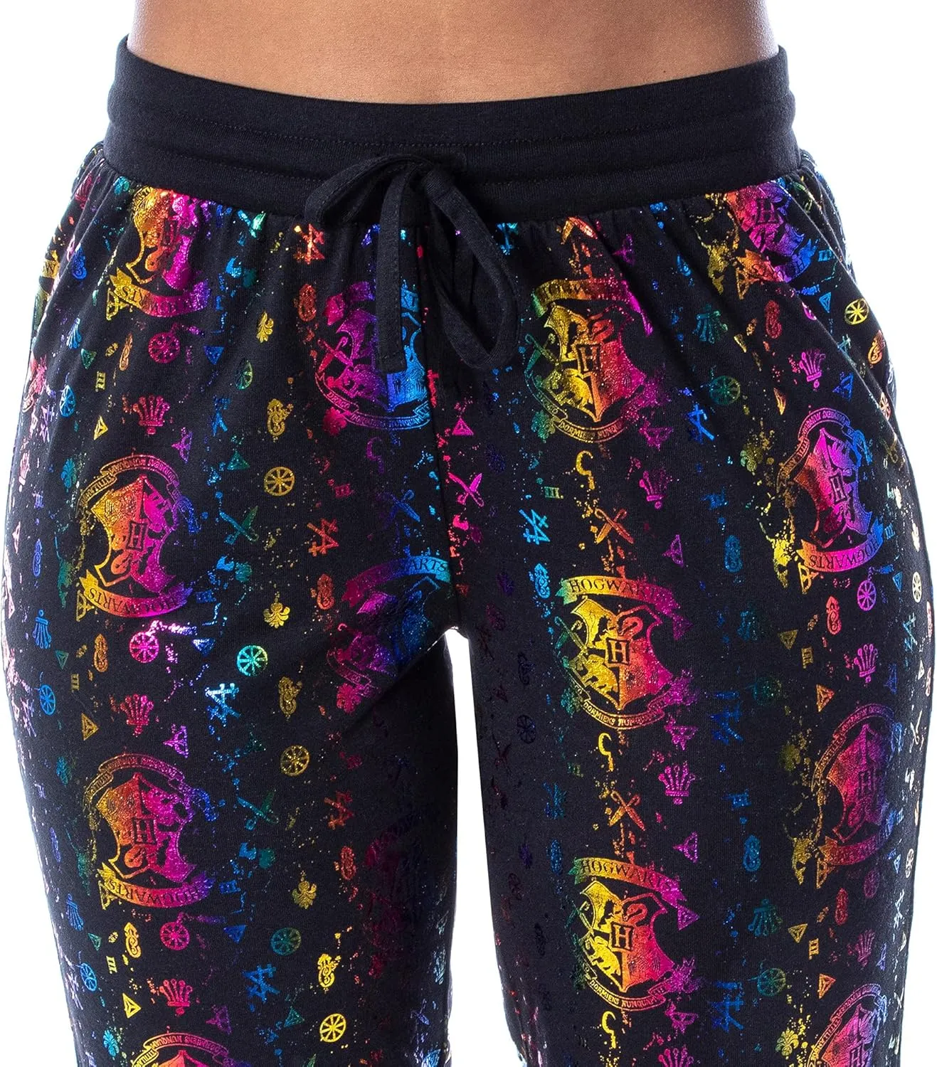 Harry Potter Womens' Rainbow Foil Hogwarts Crest 2 Piece Pajama Jogger Set