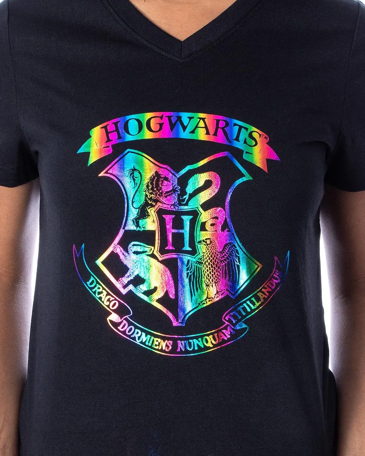 Harry Potter Womens' Rainbow Foil Hogwarts Crest 2 Piece Pajama Jogger Set