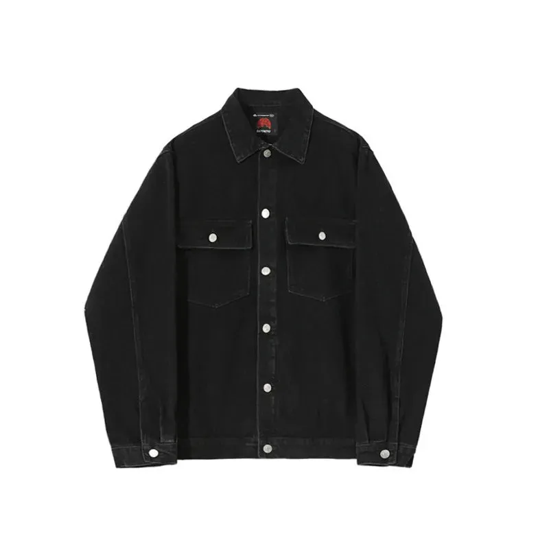 High Street Men's Denim Jackets Turn-down Collar Solid Color Casual Tops Trendy Single Breasted Loose Male Coats New 9C9002