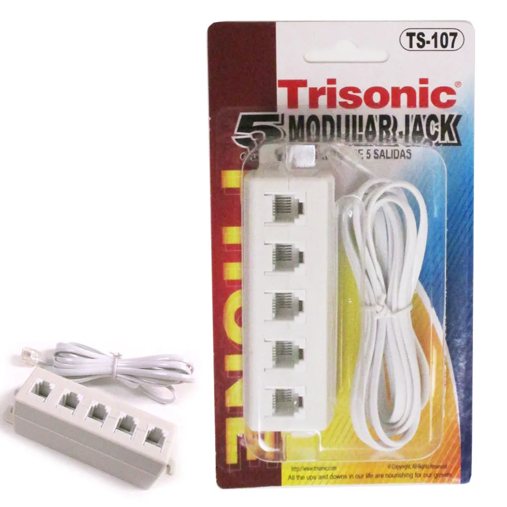 Home Telephone 5-Way Modular Outlet Landline Jack Cable Cord Wire Splitter Phone