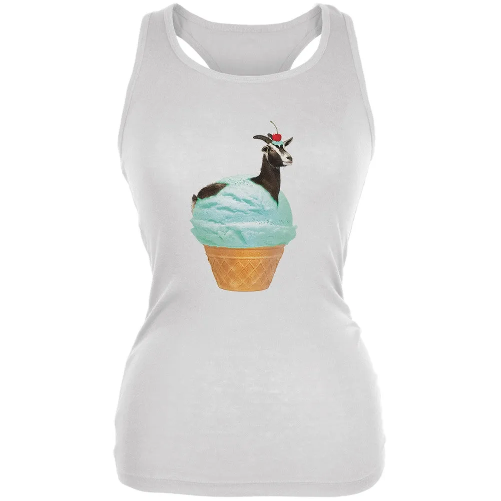Ice Cream Cone Goat White Juniors Soft Tank Top