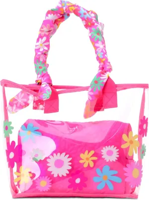 iscream 16" x 11" Double Handle Clear Travel Tote and 9.25" x 7" Cosmetic Bag Set