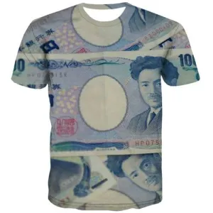 Japan Yen T-shirt Men Money Tshirts Cool Japan T-shirts 3d Harajuku Tshirts Casual Gothic Tshirts Novelty Short Sleeve T shirts