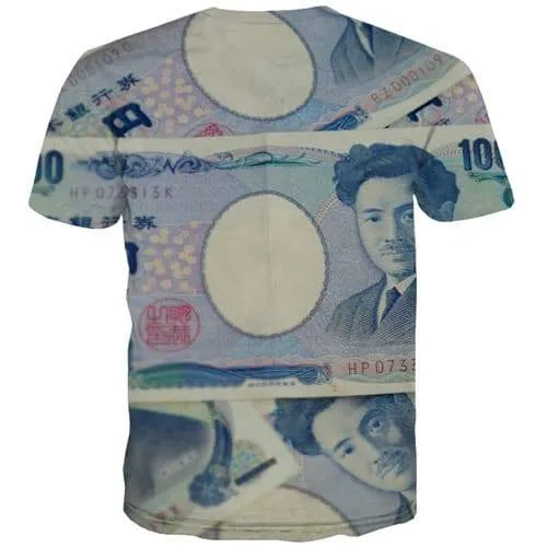 Japan Yen T-shirt Men Money Tshirts Cool Japan T-shirts 3d Harajuku Tshirts Casual Gothic Tshirts Novelty Short Sleeve T shirts