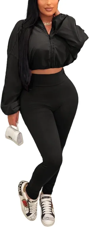 KANSOON Track Suits for Women Set 2 Piece Workout Sets Long Sleeve Crop Jacket Yoga Leggings Sweatsuits Jogging Suits