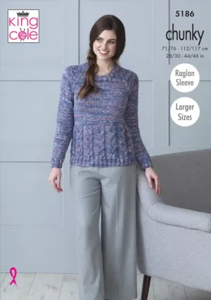 King Cole Shadow Chunky Pattern 5186 - Sweater, Fingerless Mittens & Hat