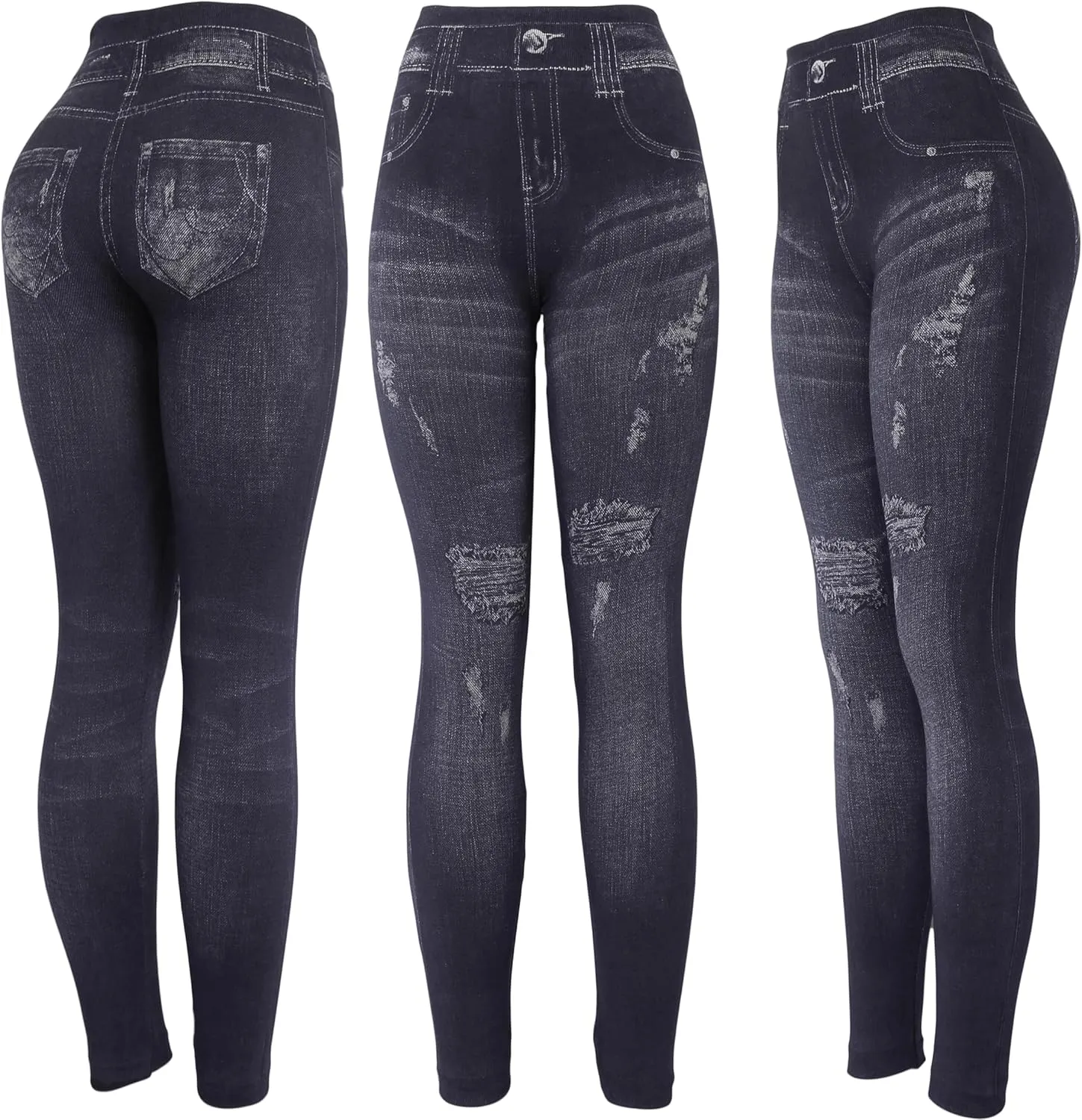 KMystic Women's High Waist Denim Print Jean Look Leggings