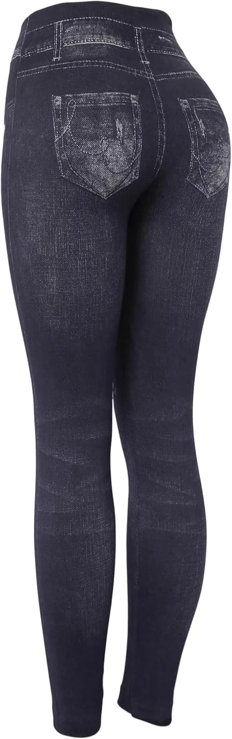 KMystic Women's High Waist Denim Print Jean Look Leggings