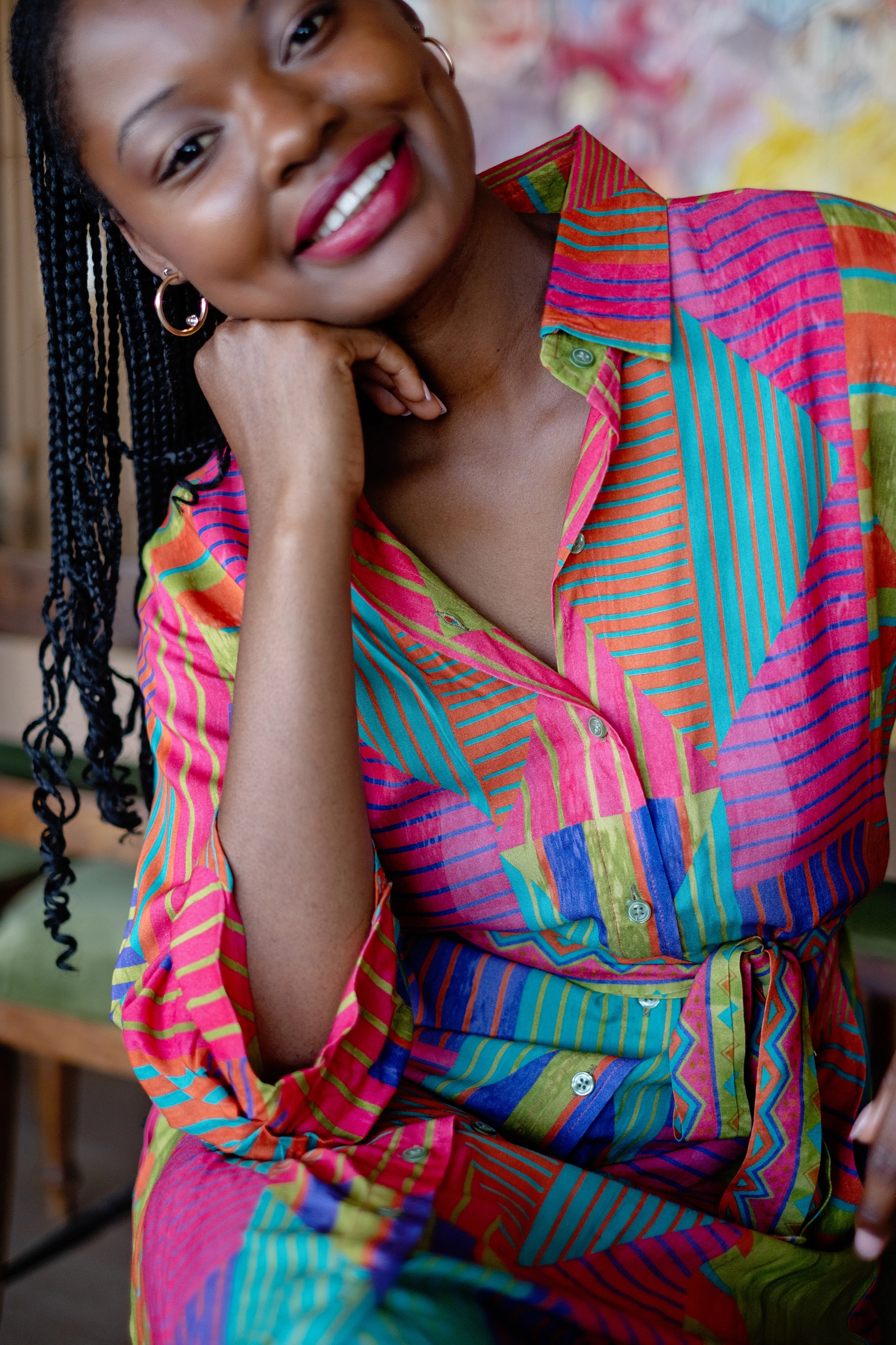Leila Dress Rainbow Stripes