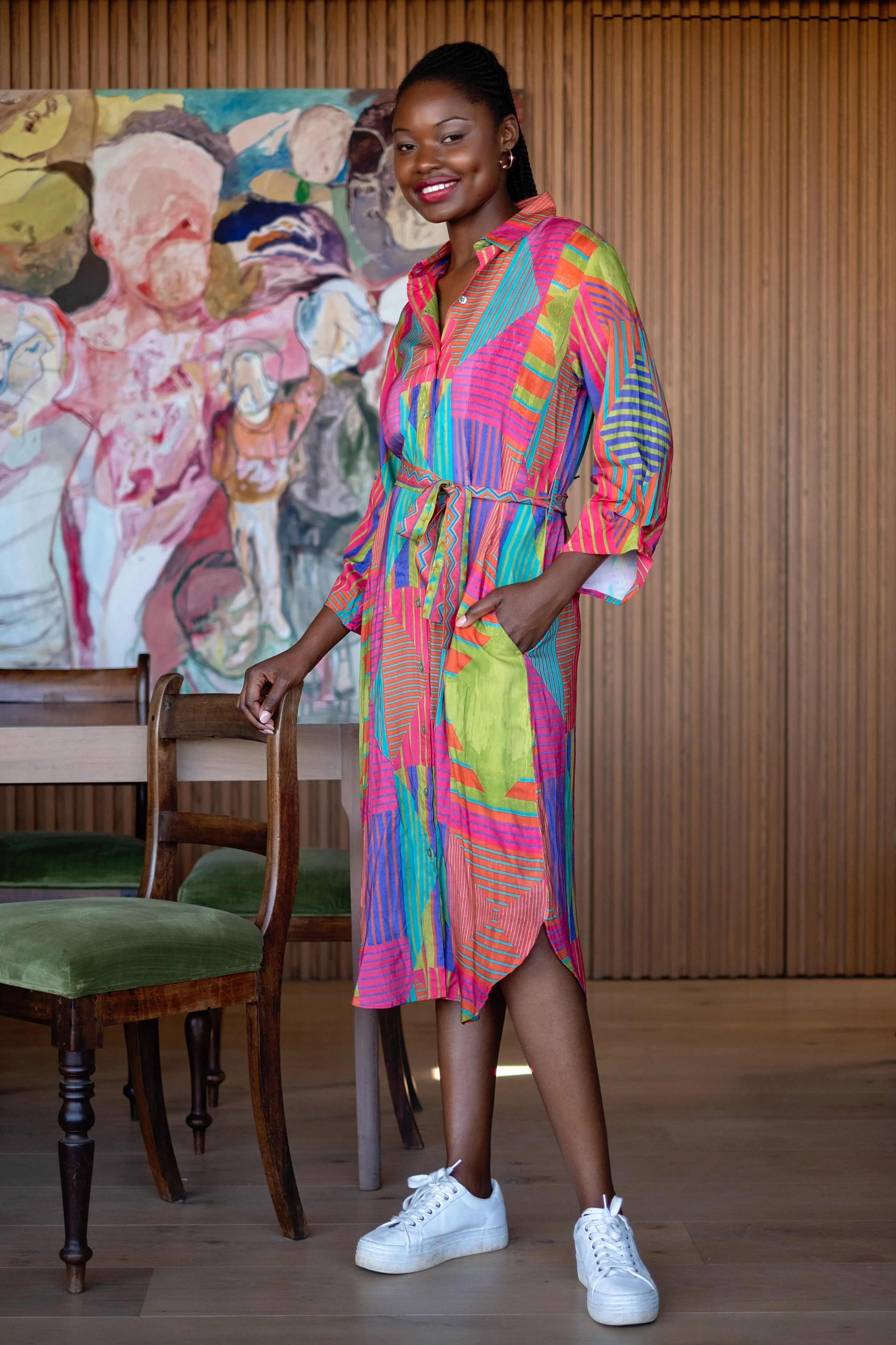 Leila Dress Rainbow Stripes
