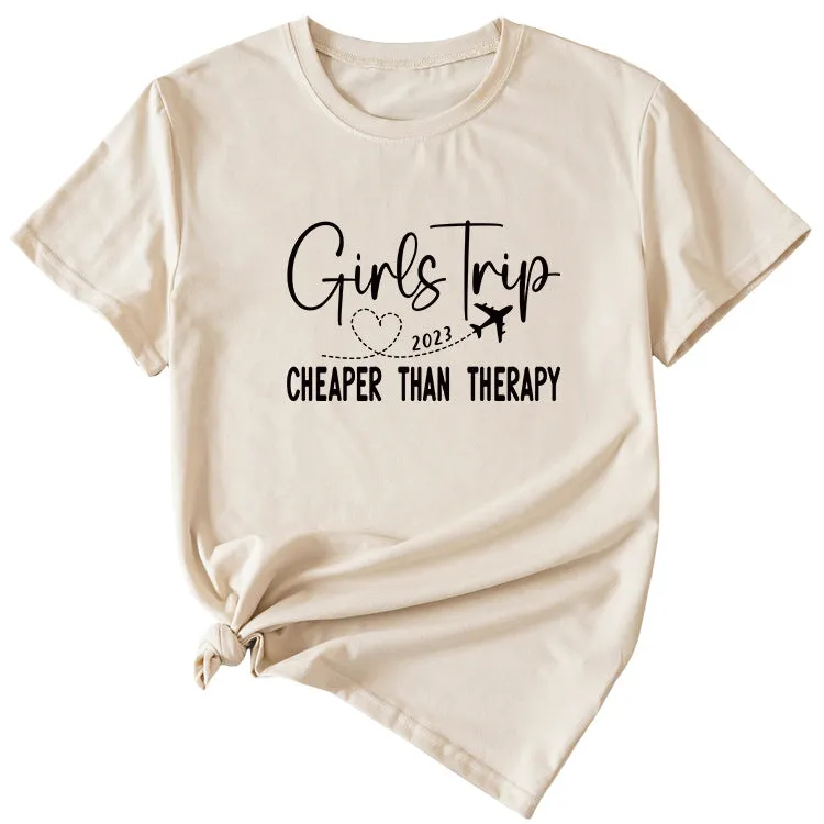 Letter Girls Trip 2023 Casual Round Neck Short Sleeve T-shirt