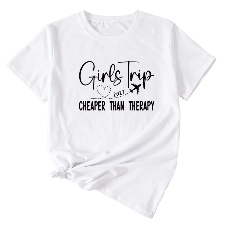 Letter Girls Trip 2023 Casual Round Neck Short Sleeve T-shirt