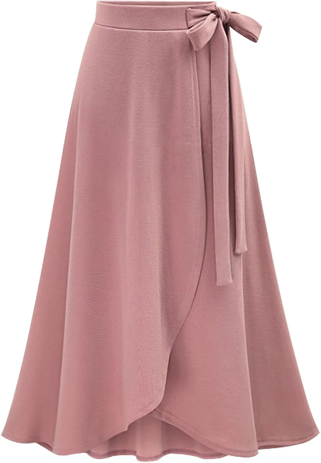 loveimgs Women's Fall Elastic High Waist Pleated Belted Midi Skirt Split Irregular Ruffle Hem Wrap Skirt