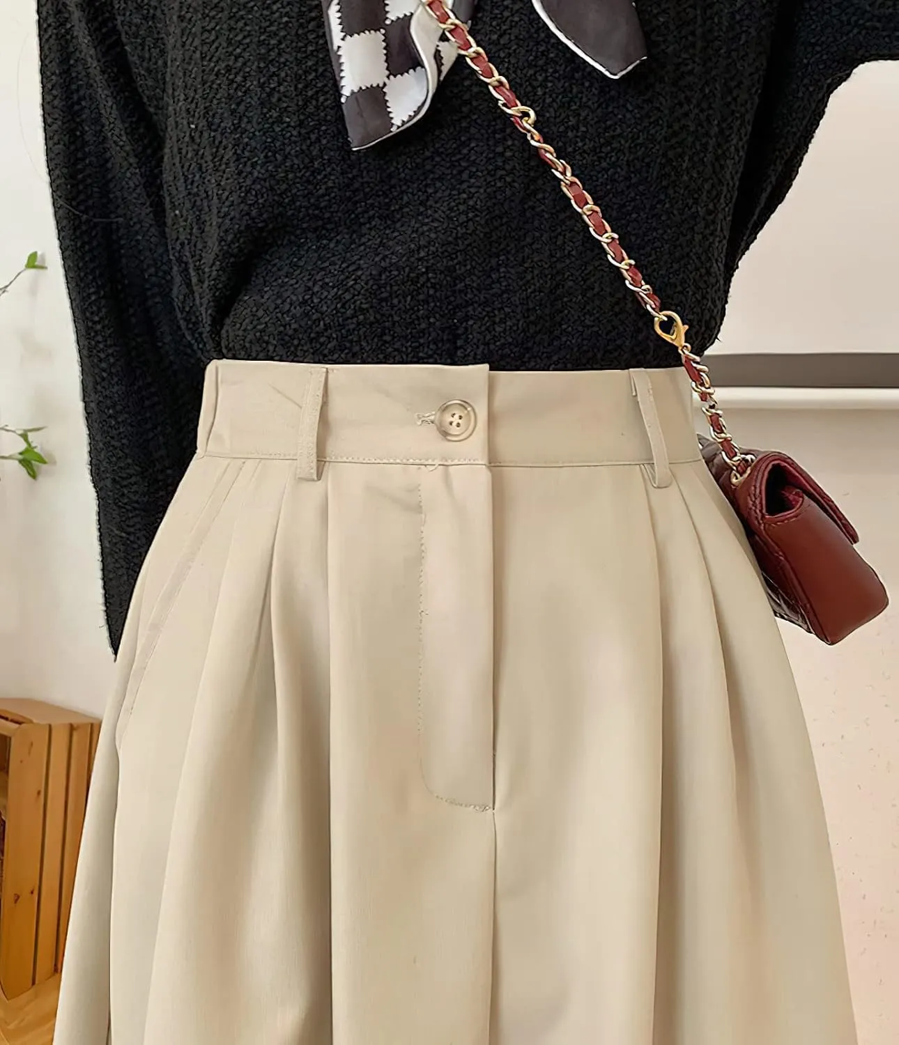 loveimgs Women's Summer Pleated Elastic High Waist Midi Skirt Vintage Flowy Zipper Long A Line Skirt with Pockets