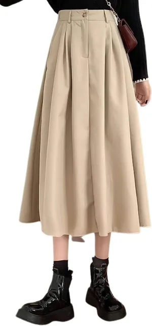 loveimgs Women's Summer Pleated Elastic High Waist Midi Skirt Vintage Flowy Zipper Long A Line Skirt with Pockets