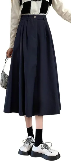 loveimgs Women's Summer Pleated Elastic High Waist Midi Skirt Vintage Flowy Zipper Long A Line Skirt with Pockets