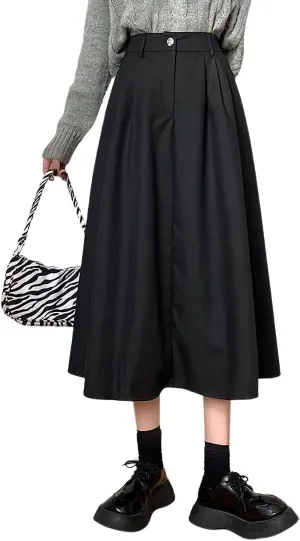 loveimgs Women's Summer Pleated Elastic High Waist Midi Skirt Vintage Flowy Zipper Long A Line Skirt with Pockets