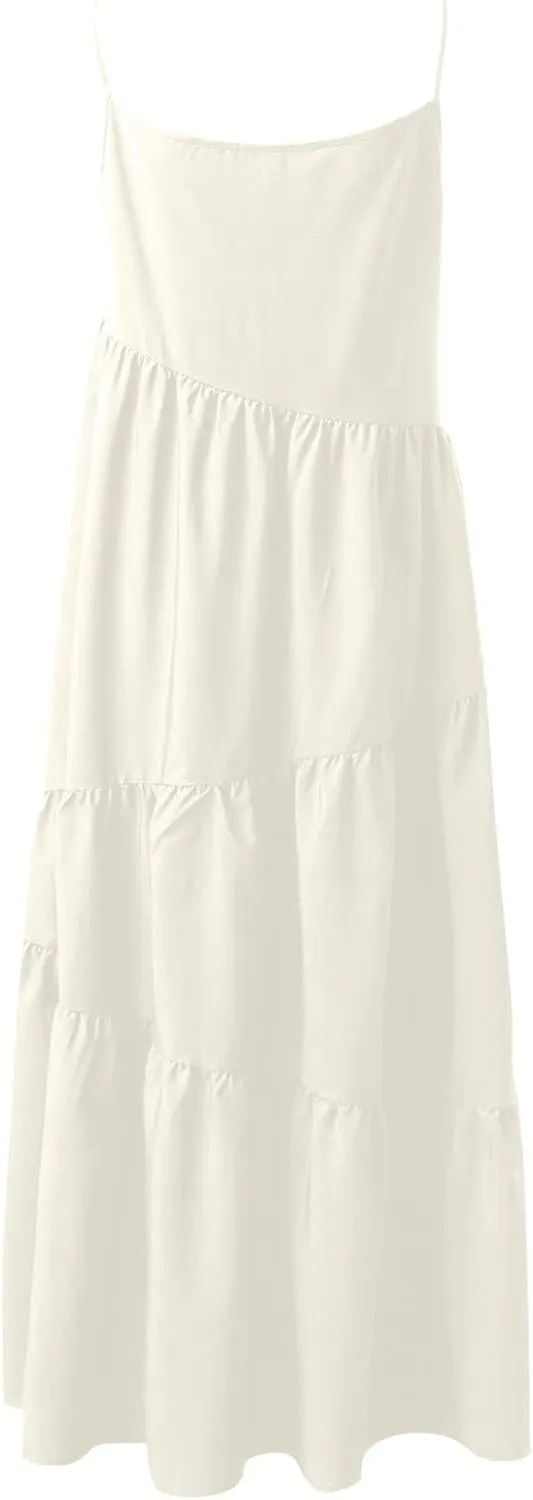Maxi Sundresses for Women Summer Boho Beach Loose Spaghetti Strap Smocked Tiered A Line Dress Resort Long Flowy Dresses