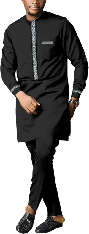 Men's African Dashiki Formal Suit Long Sleeve Shirt and Pant Two Piece Set Traditional Tribal Outfits