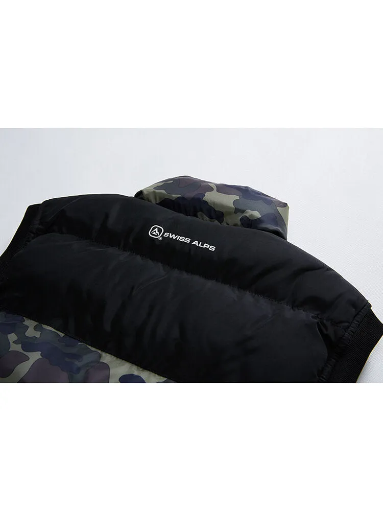 Men's Camo Zipper Front Winter Thick Stand Collar Casual Warm Vest
