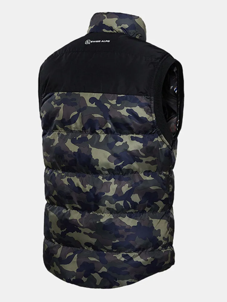 Men's Camo Zipper Front Winter Thick Stand Collar Casual Warm Vest